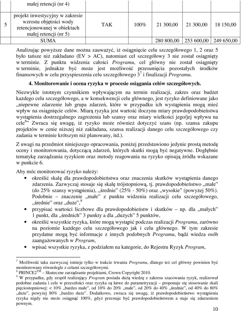 Z punktu widzenia całości Programu, cel główny nie został osiągnięty w terminie, jednakże być może jest możliwość przesunięcia pozostałych środków finansowych w celu przyspieszenia celu szczegółowego