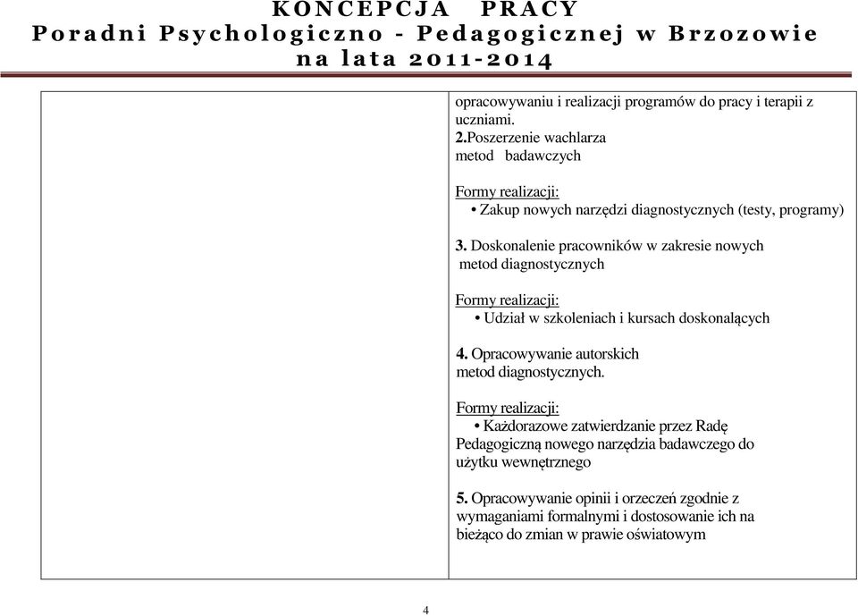Doskonalenie pracowników w zakresie nowych metod diagnostycznych Udział w szkoleniach i kursach doskonalących 4.