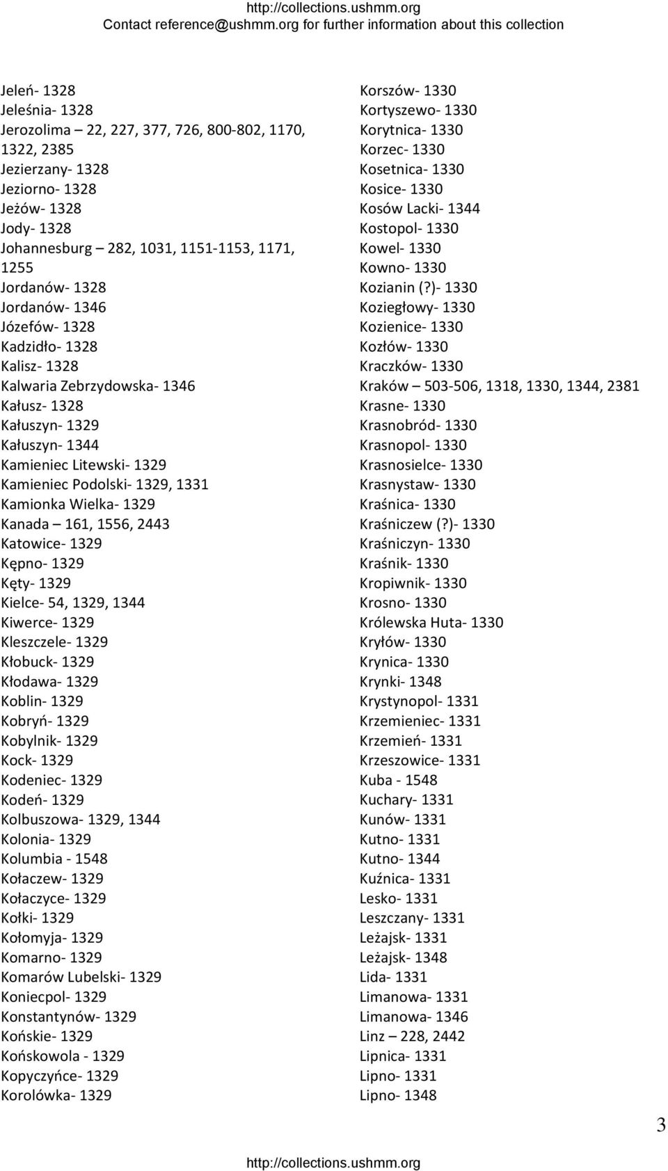 Kanada 161, 1556, 2443 Katowice 1329 Kępno 1329 Kęty 1329 Kielce 54, 1329, 1344 Kiwerce 1329 Kleszczele 1329 Kłobuck 1329 Kłodawa 1329 Koblin 1329 Kobryń 1329 Kobylnik 1329 Kock 1329 Kodeniec 1329