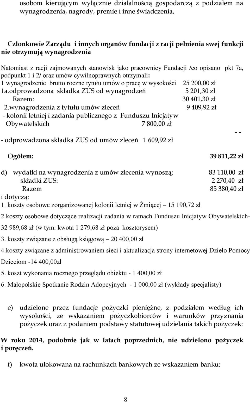 umów o pracę w wysokości 25 200,00 zł 1a.odprowadzona składka ZUS od wynagrodzeń 5 201,30 zł Razem: 30 401,30 zł 2.