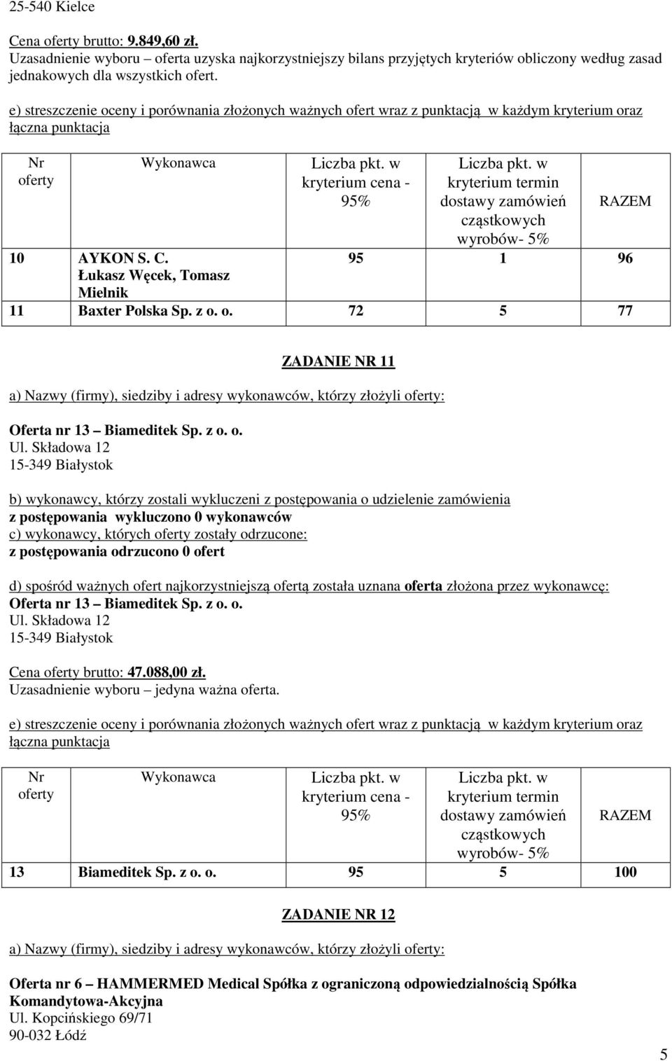 Składowa 12 15-349 Białystok c) wykonawcy, których zostały od