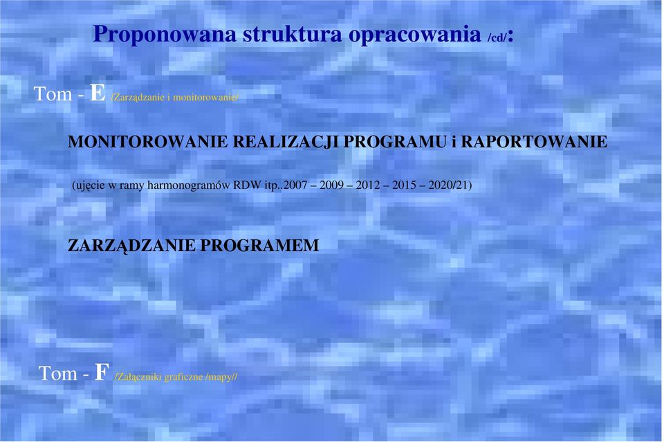 (ujęcie w ramy harmonogramów RDW itp.