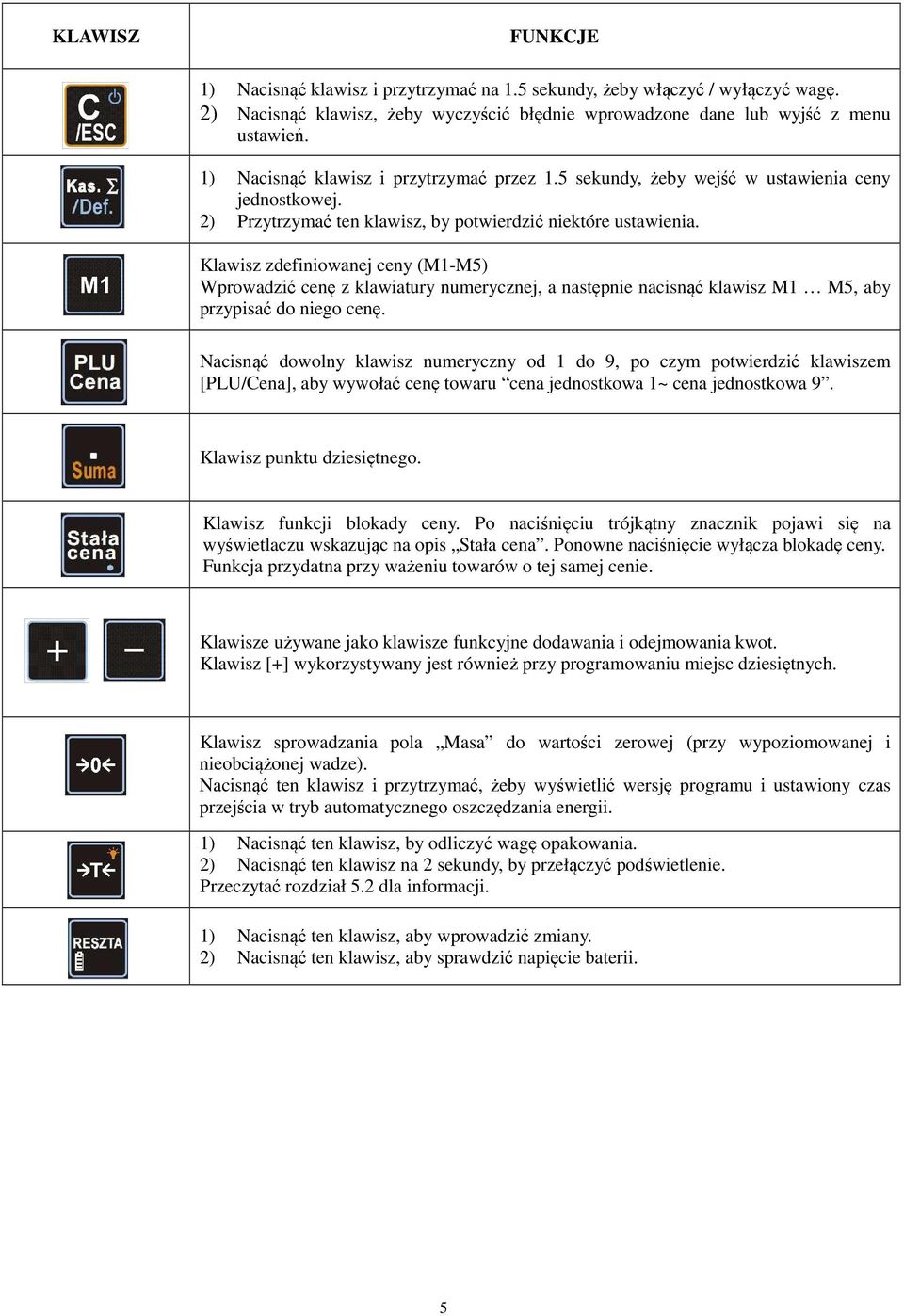 Klawisz zdefiniowanej ceny (M1-M5) Wprowadzić cenę z klawiatury numerycznej, a następnie nacisnąć klawisz M1 M5, aby przypisać do niego cenę.