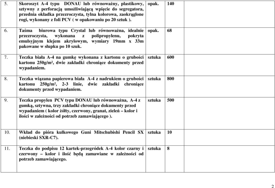 Taśma biurowa typu Crystal lub równowaŝna, idealnie przezroczysta, wykonana z polipropylenu, pokryta emulsyjnym klejem akrylowym, wymiary 19mm x 33m pakowane w słupku po 10 szuk. 7.