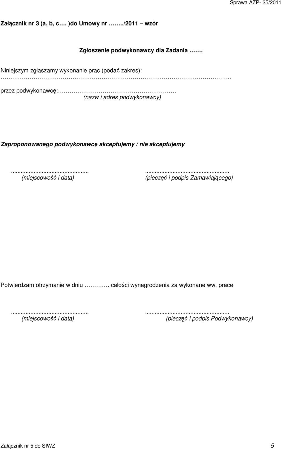 (nazw i adres podwykonawcy) Zaproponowanego podwykonawcę akceptujemy / nie akceptujemy.