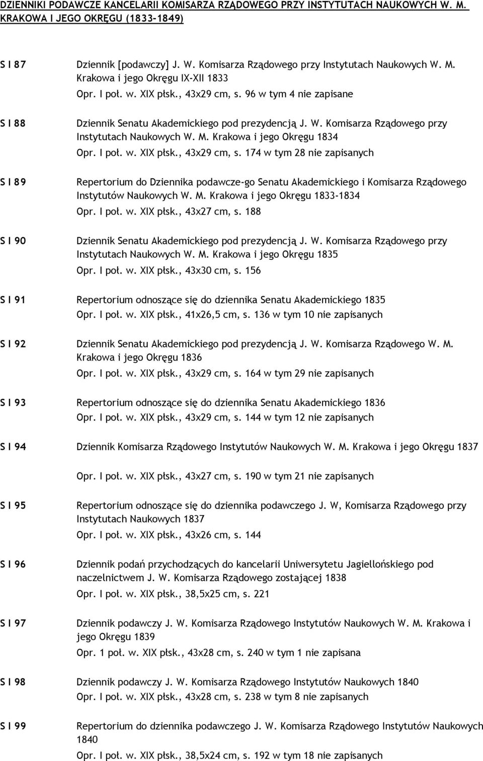 Komisarza Rządowego przy Instytutach Naukowych W. M. Krakowa i jego Okręgu 1834 Opr. I poł. w. XIX płsk., 43x29 cm, s.