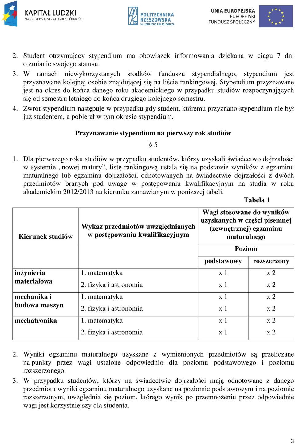 Stypendium przyznawane jest na okres do końca danego roku akademickiego w przypadku studiów rozpoczynających się od semestru letniego do końca drugiego kolejnego semestru. 4.