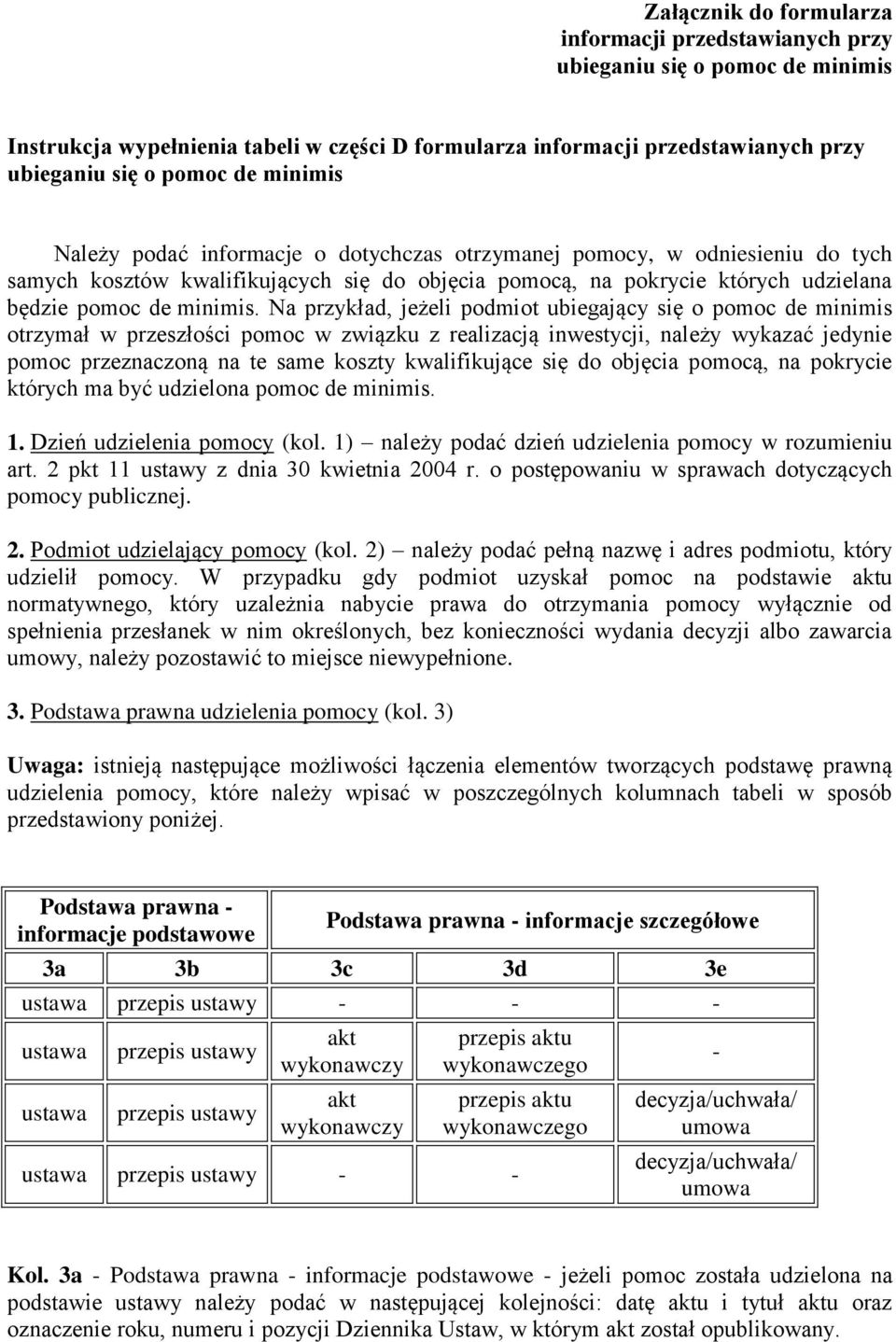 Na przykład, jeżeli podmiot ubiegający się o pomoc de minimis otrzymał w przeszłości pomoc w związku z realizacją inwestycji, należy wykazać jedy pomoc przeznaczoną na te same koszty kwalifikujące