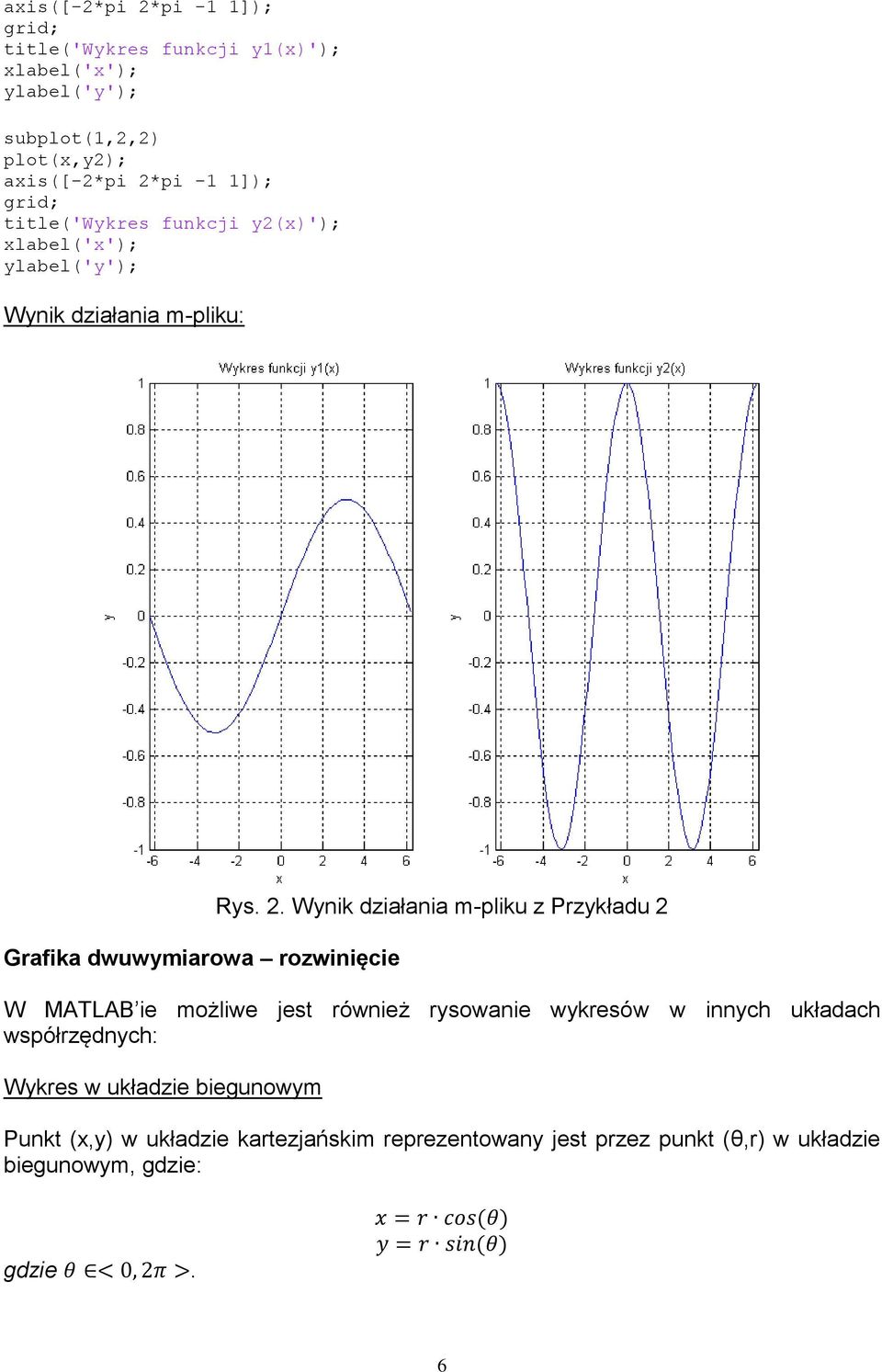 Wynik działania m-pliku z Przykładu 2 W MATLAB ie możliwe jest również rysowanie wykresów w innych układach współrzędnych: