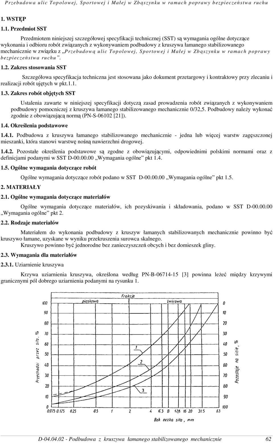 Zakres stosowania SST Szczegółowa specyfikacja techniczna jest stosowana jako dokument przetargowy i kontraktowy przy zlecaniu i realizacji robót ujętych w pkt.1.1. 1.3.