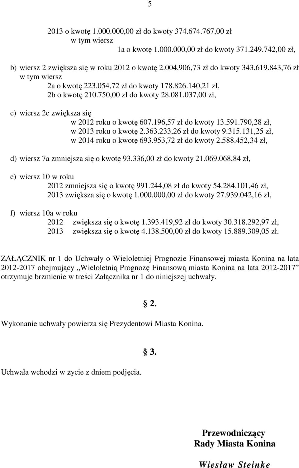 790,28 zł, w 2013 roku o kwotę 2.363.233,26 zł do kwoty 9.315.131,25 zł, w 2014 roku o kwotę 693.953,72 zł do kwoty 2.588.452,34 zł, d) wiersz 7a zmniejsza się o kwotę 93.336,00 zł do kwoty 21.069.