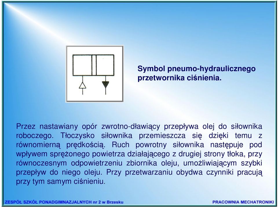 Tłoczysko siłownika przemieszcza się dzięki temu z równomierną prędkością.