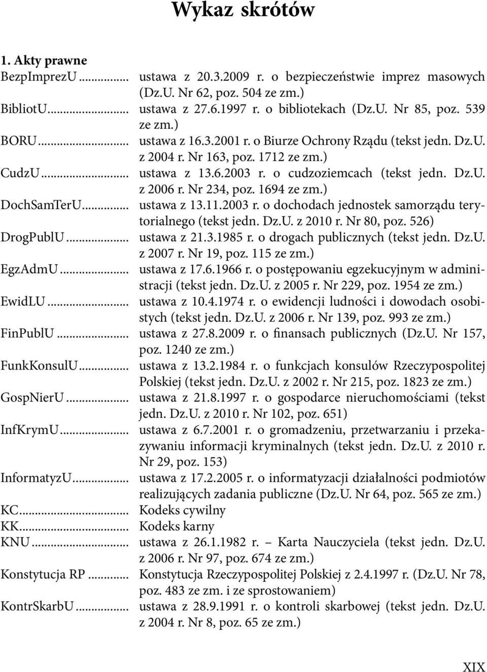 Nr 234, poz. 1694 ze zm.) DochSamTerU... ustawa z 13.11.2003 r. o dochodach jednostek samorządu terytorialnego (tekst jedn. Dz.U. z 2010 r. Nr 80, poz. 526) DrogPublU... ustawa z 21.3.1985 r.