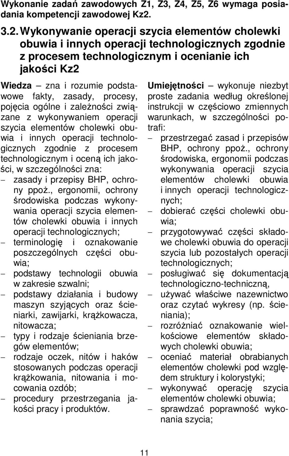 zasady, procesy, pojęcia ogólne i zależności związane z wykonywaniem operacji szycia elementów cholewki obuwia i innych operacji technologicznych zgodnie z procesem technologicznym i oceną ich
