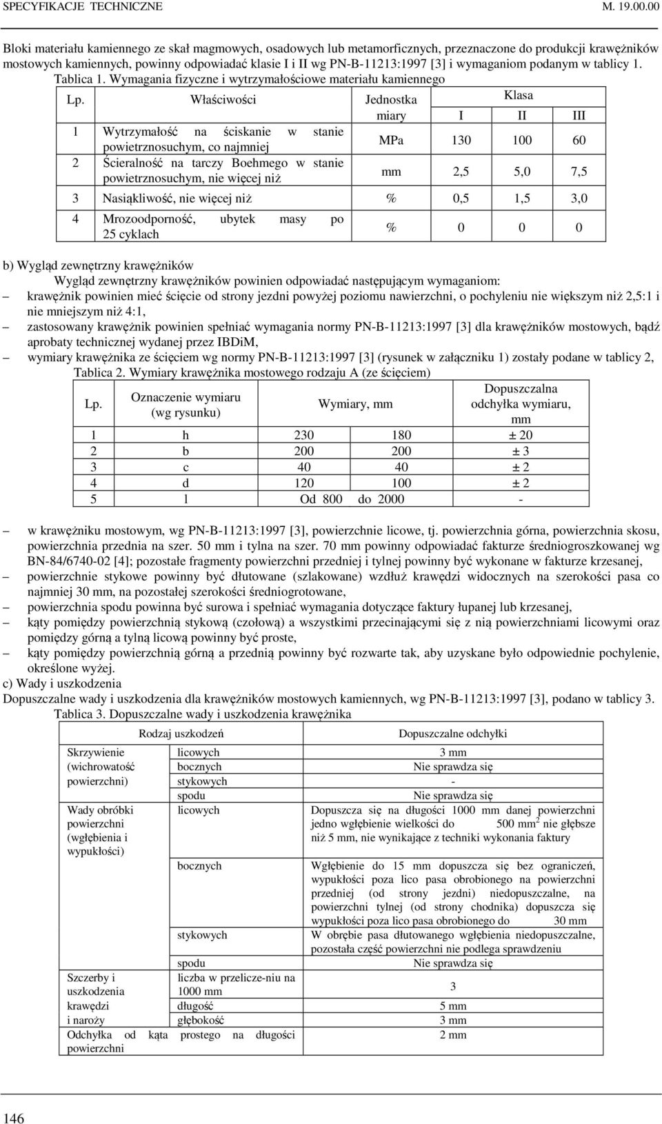 wymaganiom podanym w tablicy 1. Tablica 1. Wymagania fizyczne i wytrzymałościowe materiału kamiennego Lp.