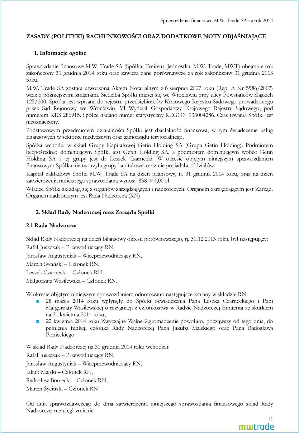A Nr 5586/2007) wraz z późniejszymi zmianami. Siedziba Spółki mieści się we Wrocławiu przy ulicy Powstańców Śląskich 125/200.