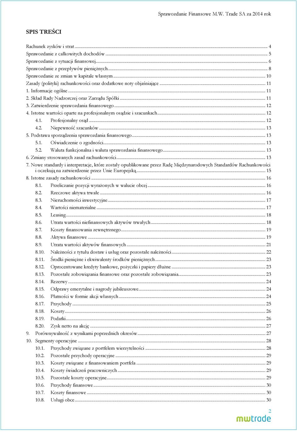 Skład Rady Nadzorczej oraz Zarządu Spółki... 11 3. Zatwierdzenie sprawozdania finansowego... 12 4. Istotne wartości oparte na profesjonalnym osądzie i szacunkach... 12 4.1. Profesjonalny osąd... 12 4.2. Niepewność szacunków.