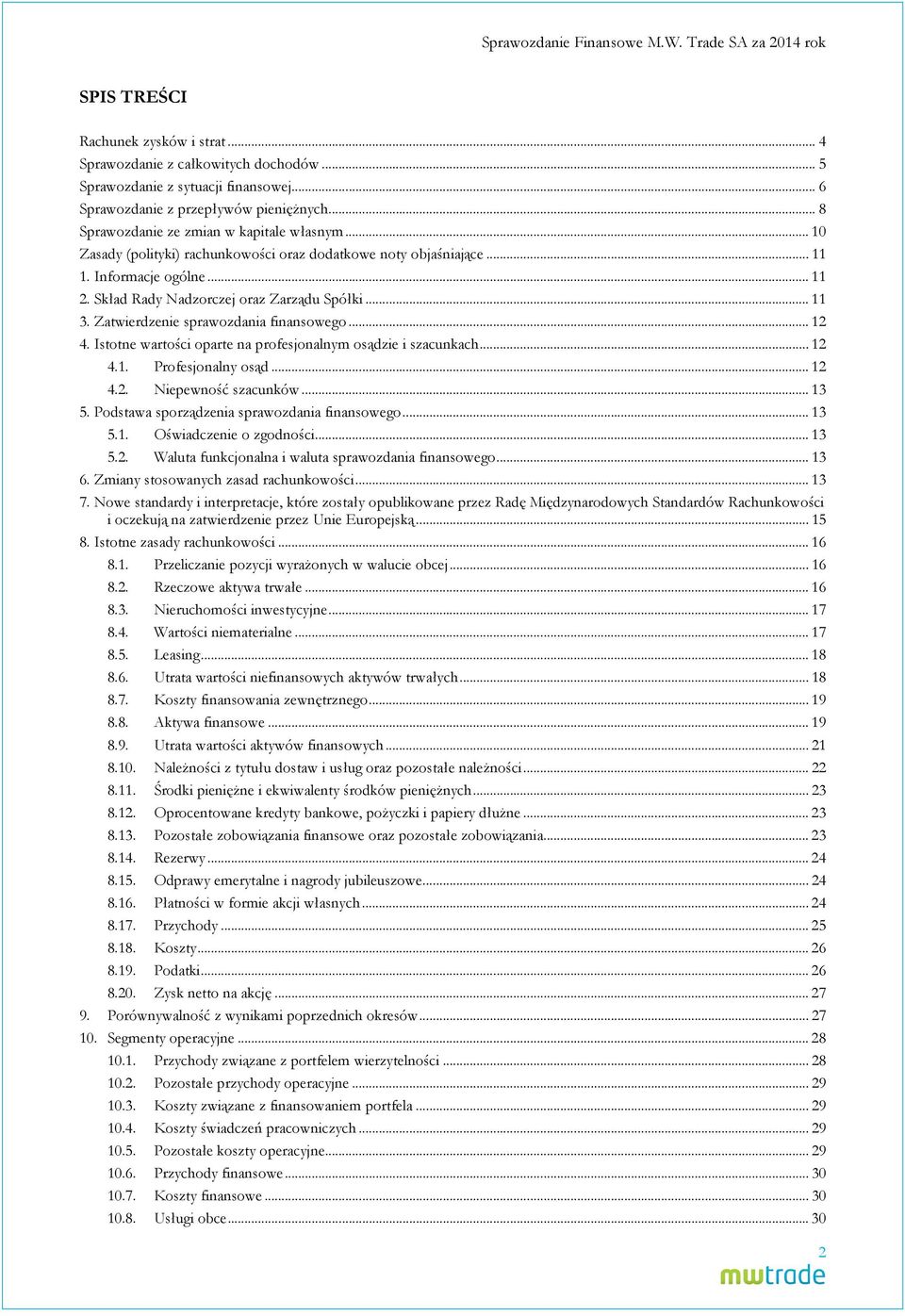 Skład Rady Nadzorczej oraz Zarządu Spółki... 11 3. Zatwierdzenie sprawozdania finansowego... 12 4. Istotne wartości oparte na profesjonalnym osądzie i szacunkach... 12 4.1. Profesjonalny osąd... 12 4.2. Niepewność szacunków.