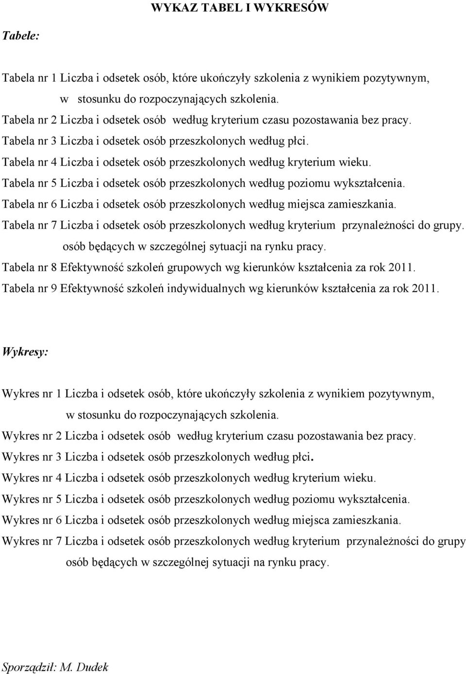 Tabela nr 4 Liczba i odsetek osób przeszkolonych według kryterium wieku. Tabela nr 5 Liczba i odsetek osób przeszkolonych według poziomu wykształcenia.