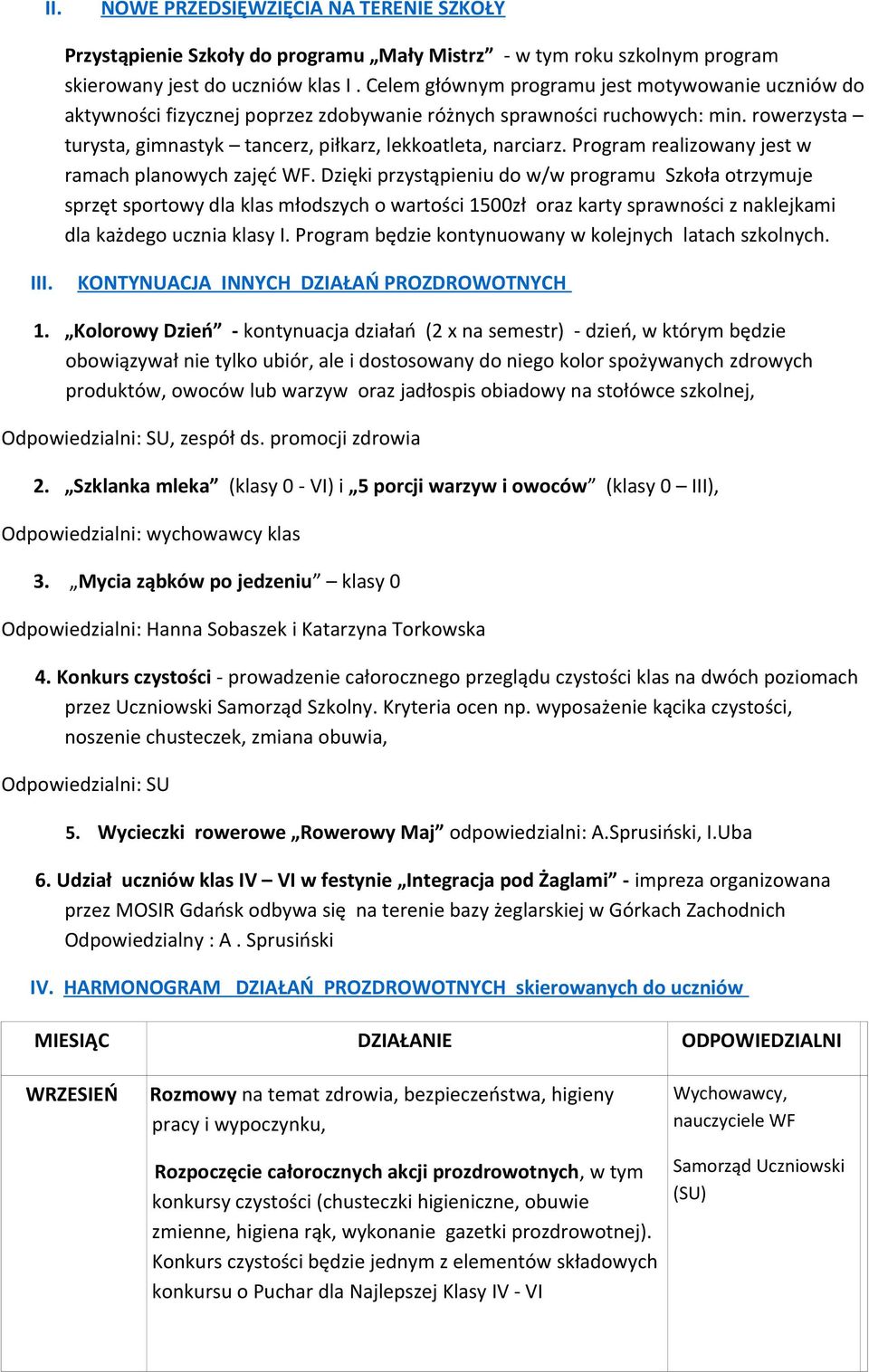 Program realizowany jest w ramach planowych zajęć WF.