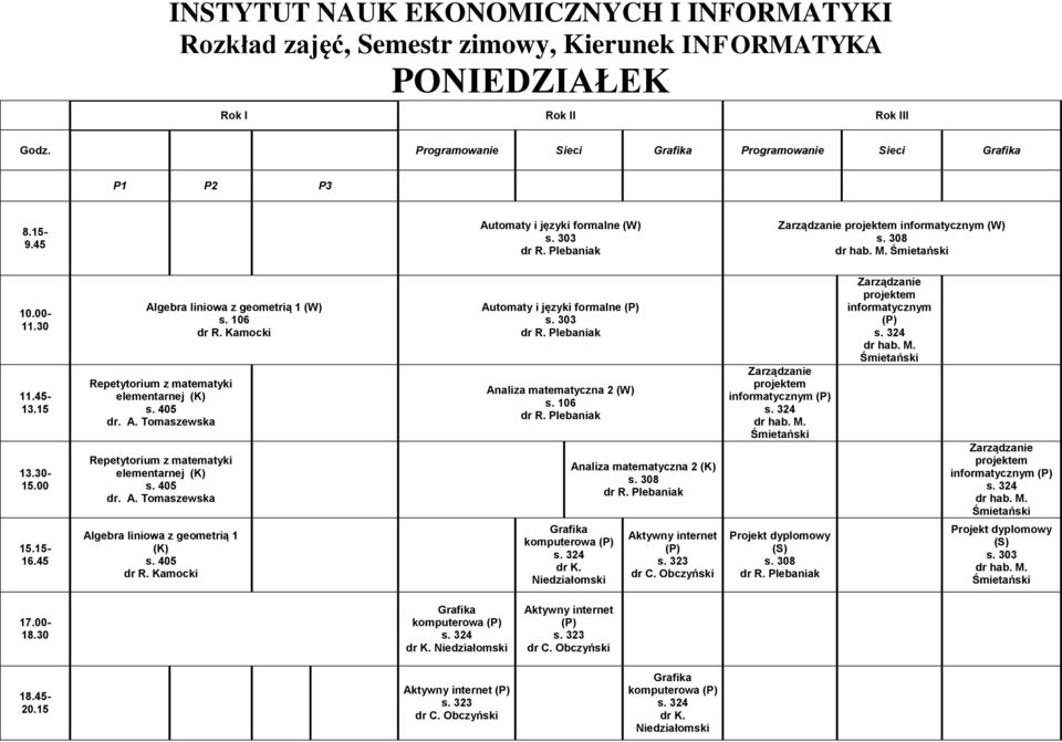 informatycznym informatycznym Algebra liniowa z geometrią 1 dr R. Kamocki komputerowa dr K.