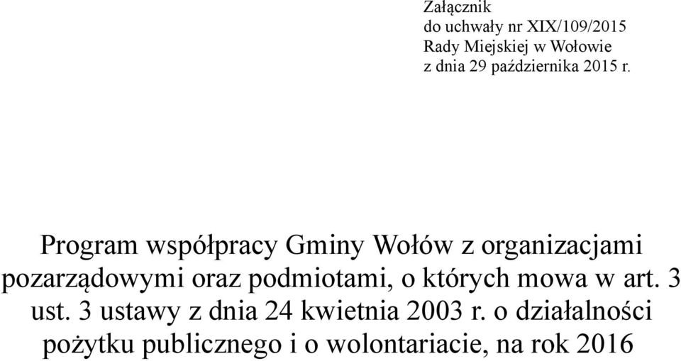 Program współpracy Gminy Wołów z organizacjami pozarządowymi oraz