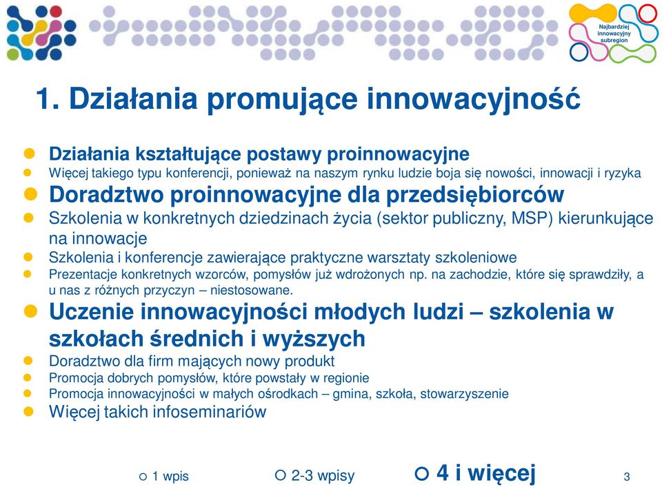 Prezentacje konkretnych wzorców, pomysłów już wdrożonych np. na zachodzie, które się sprawdziły, a u nas z różnych przyczyn niestosowane.