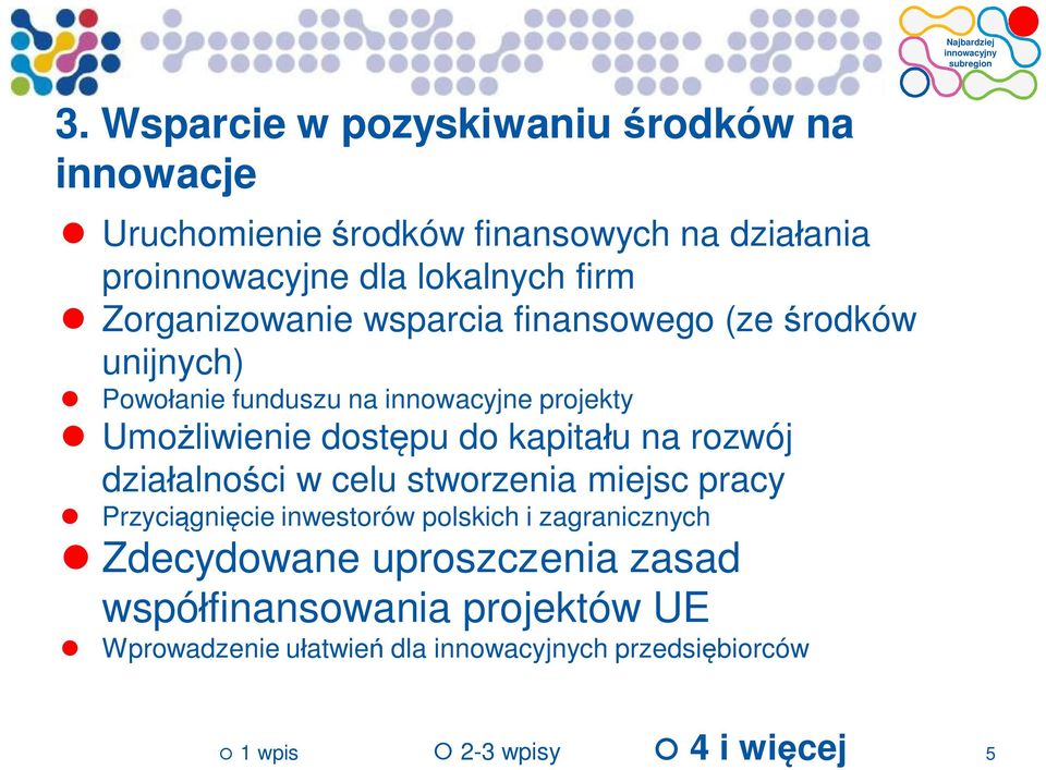 Umożliwienie dostępu do kapitału na rozwój działalności w celu stworzenia miejsc pracy Przyciągnięcie inwestorów