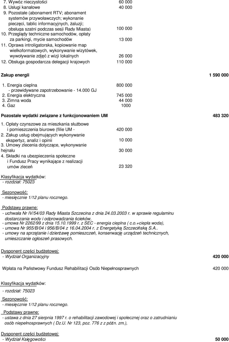 Przeglądy techniczne samochodów, opłaty za parkingi, mycie samochodów 13 000 11.