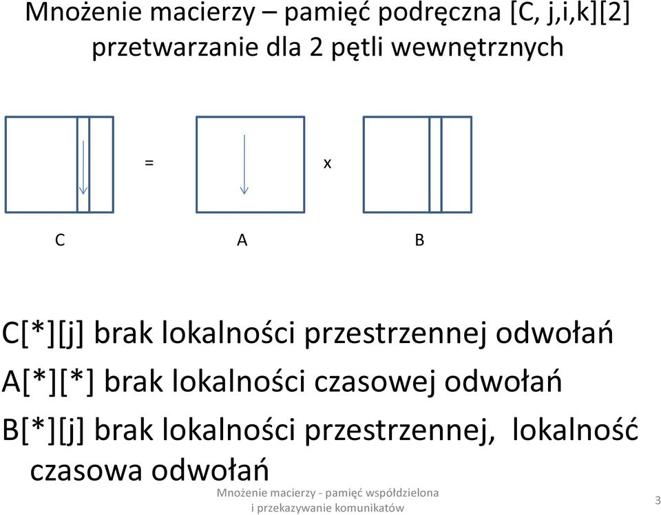 przestrzennej odwołań A[*][*] brak lokalności czasowej odwołań