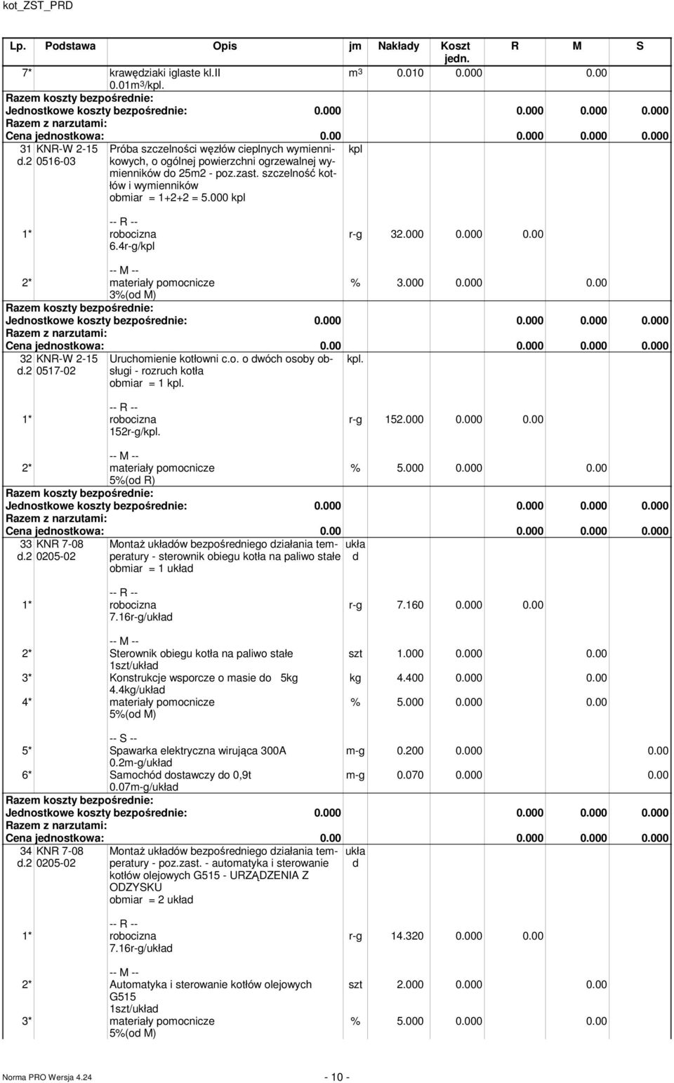 4r-g/kpl r-g 32.000 0.000 0.00 32 KNR-W 2-15 kpl. d.2 0517-02 Uruchoienie kotłowni c.o. o dwóch osoby obsługi - rozruch kotła obiar = 1 kpl. 152r-g/kpl. r-g 152.000 0.000 0.00 % 5.000 0.000 0.00 5%(od R) 33 KNR 7-08 d.