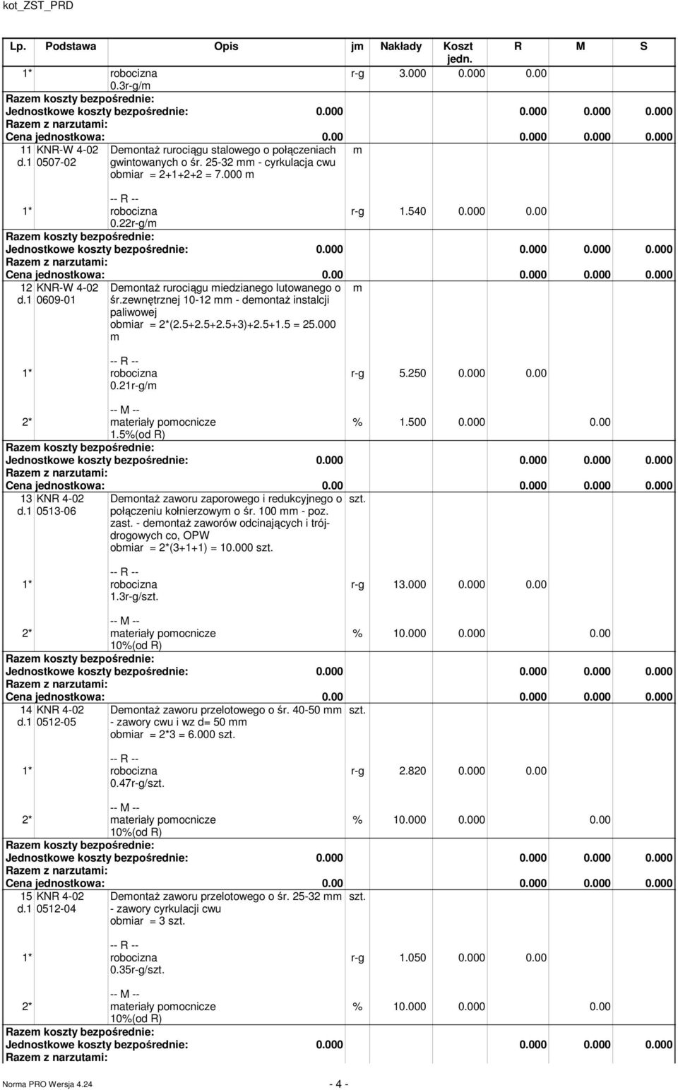 250 0.000 0.00 1.5%(od R) 13 KNR 4-02 d.1 0513-06 DeontaŜ zaworu zaporowego i redukcyjnego o połączeniu kołnierzowy o śr. 100 - poz. zast.