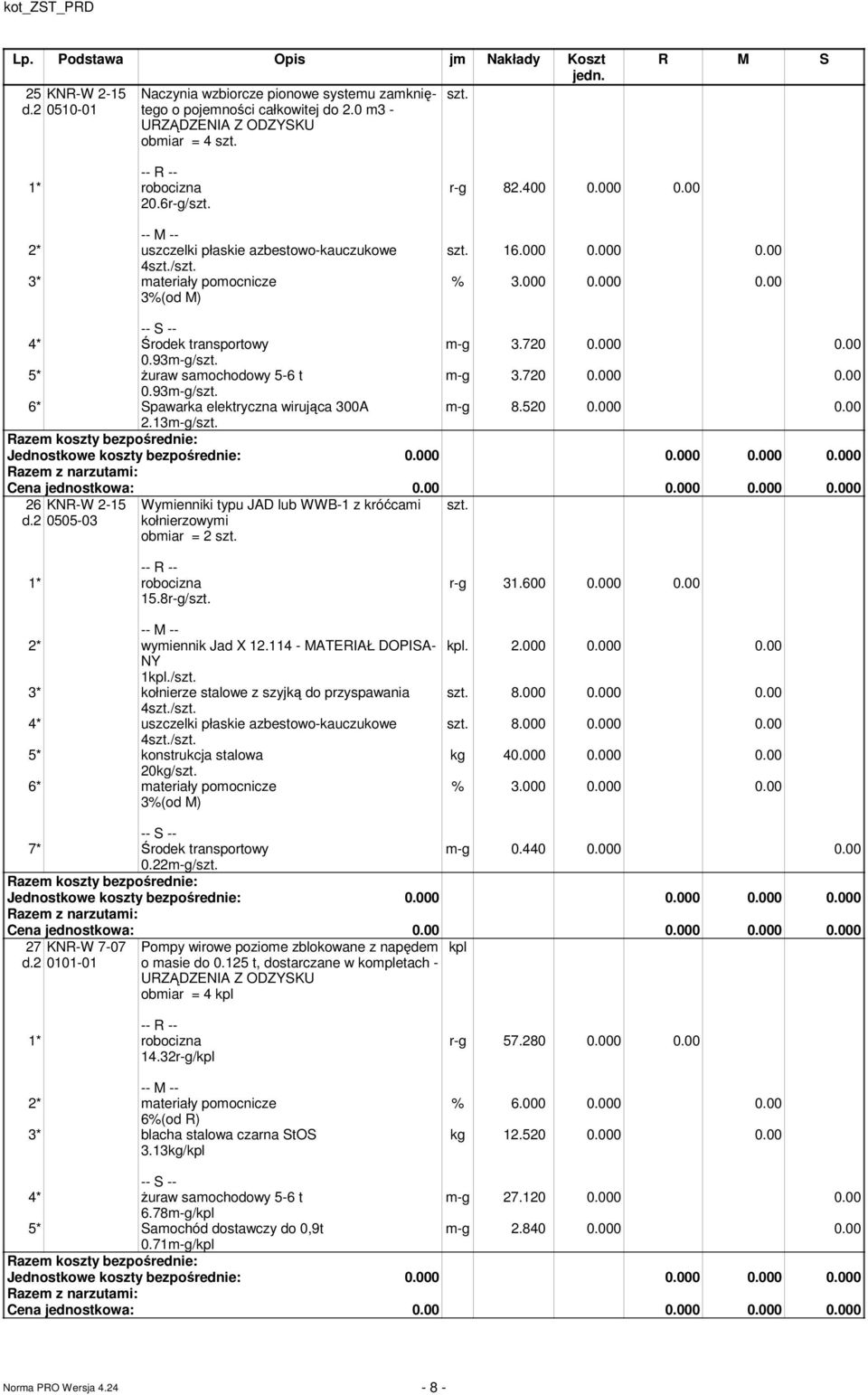 720 0.000 0.00 0.93-g/ 6* Spawarka elektryczna wirująca 300A -g 8.520 0.000 0.00 2.13-g/ 26 d.2 KNR-W 2-15 0505-03 Wyienniki typu JAD lub WWB-1 z króćcai kołnierzowyi obiar = 2 15.