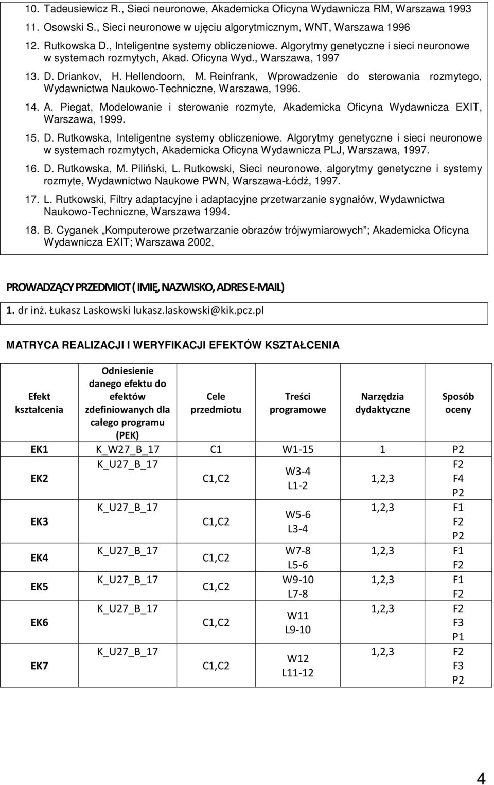 Reinfrank, Wprowadzenie do sterowania rozmytego, Wydawnictwa Naukowo-Techniczne, Warszawa, 1996. 14. A. Piegat, Modelowanie i sterowanie rozmyte, Akademicka Oficyna Wydawnicza EXIT, Warszawa, 1999.