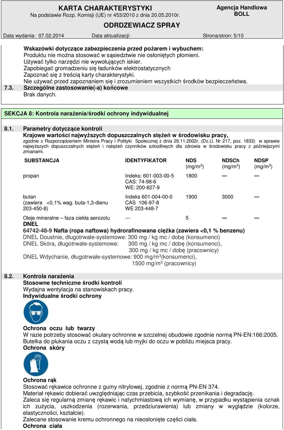 Nie używać przed zapoznaniem się i zrozumieniem wszystkich środków bezpieczeństwa. 7.3. Szczególne zastosowanie(-a) końcowe SEKCJA 8: Kontrola narażenia/środki ochrony indywidualnej 8.1.