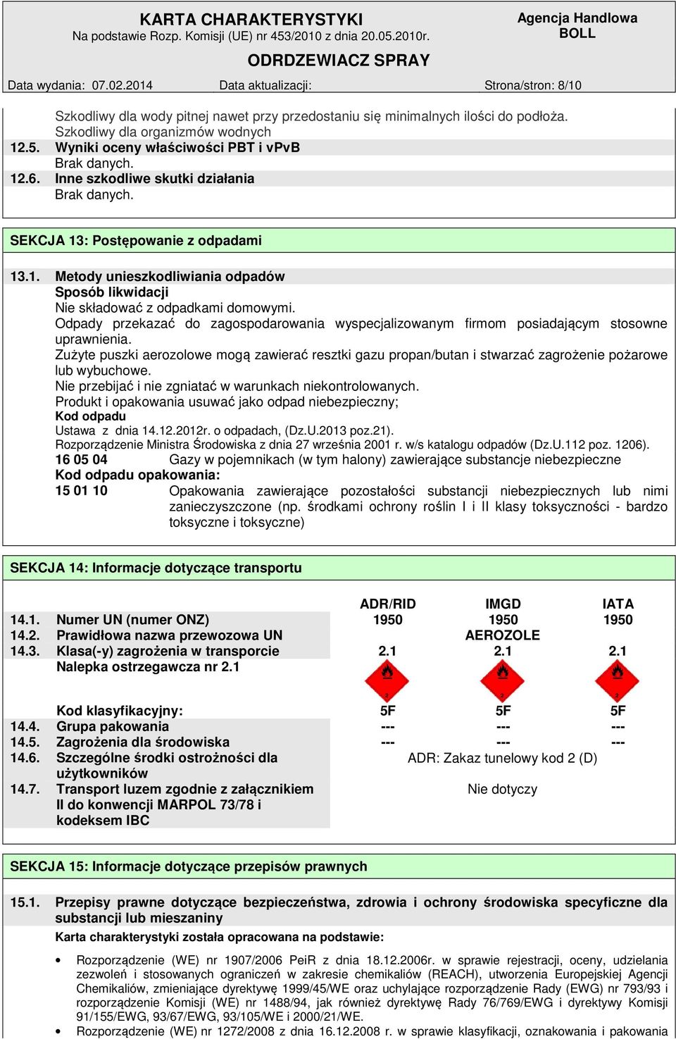 Odpady przekazać do zagospodarowania wyspecjalizowanym firmom posiadającym stosowne uprawnienia.