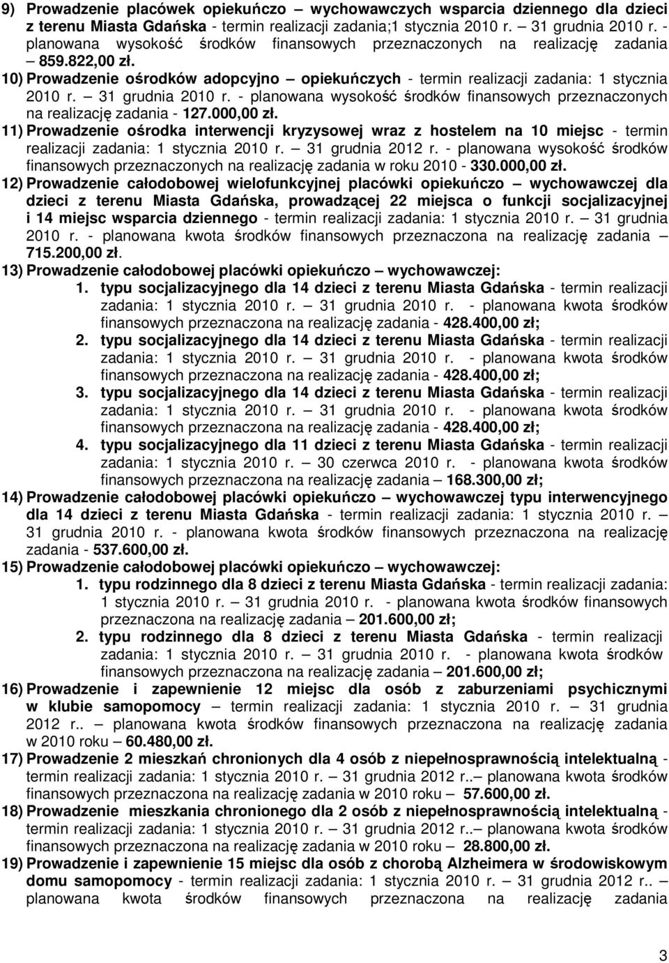 31 grudnia 2010 r. - planowana wysokość środków finansowych przeznaczonych na realizację zadania - 127.000,00 zł.