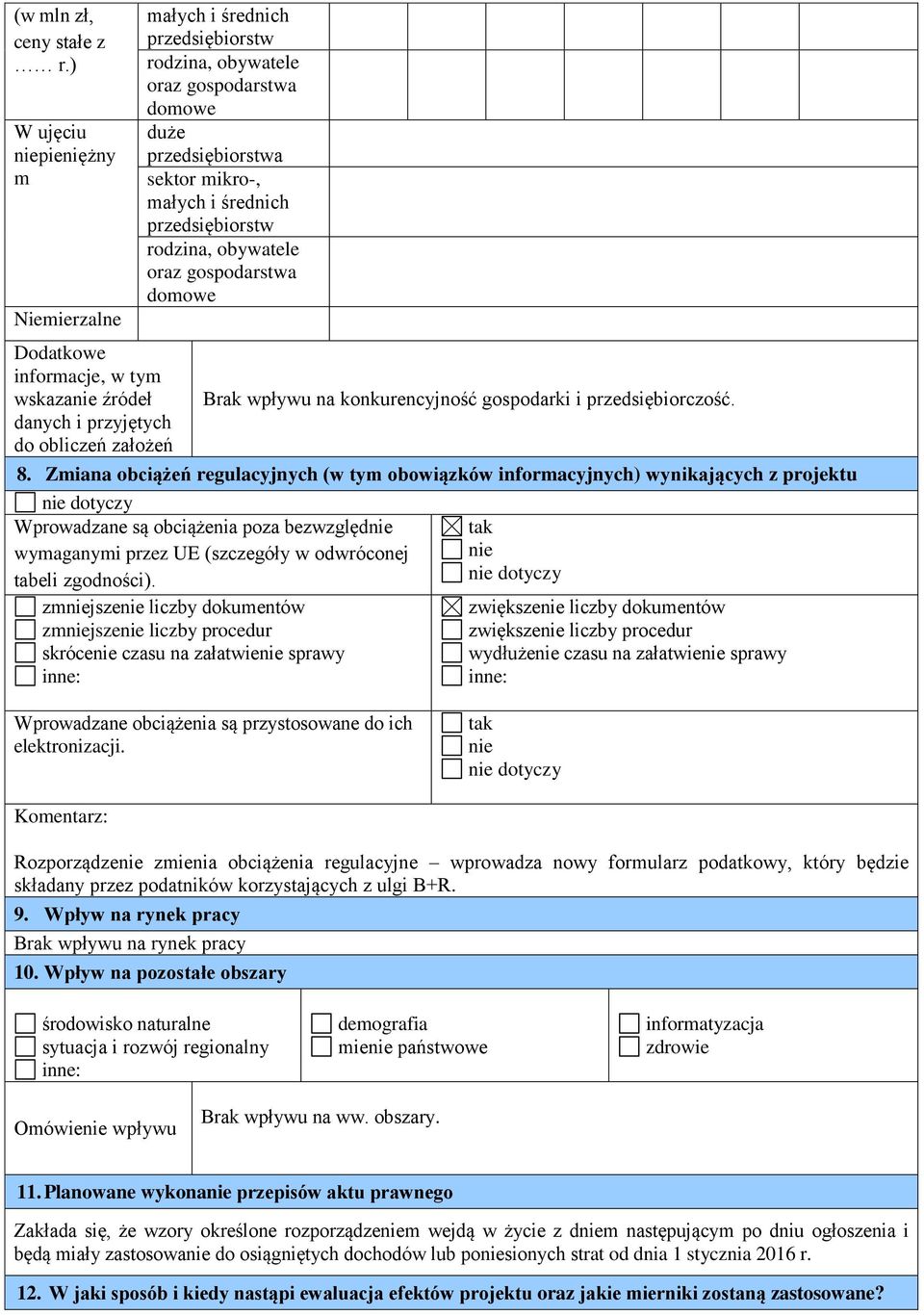 domowe duże przedsiębiorstwa sektor mikro-, małych i średnich przedsiębiorstw rodzina, obywatele oraz gospodarstwa domowe Brak wpływu na konkurencyjność gospodarki i przedsiębiorczość. 8.