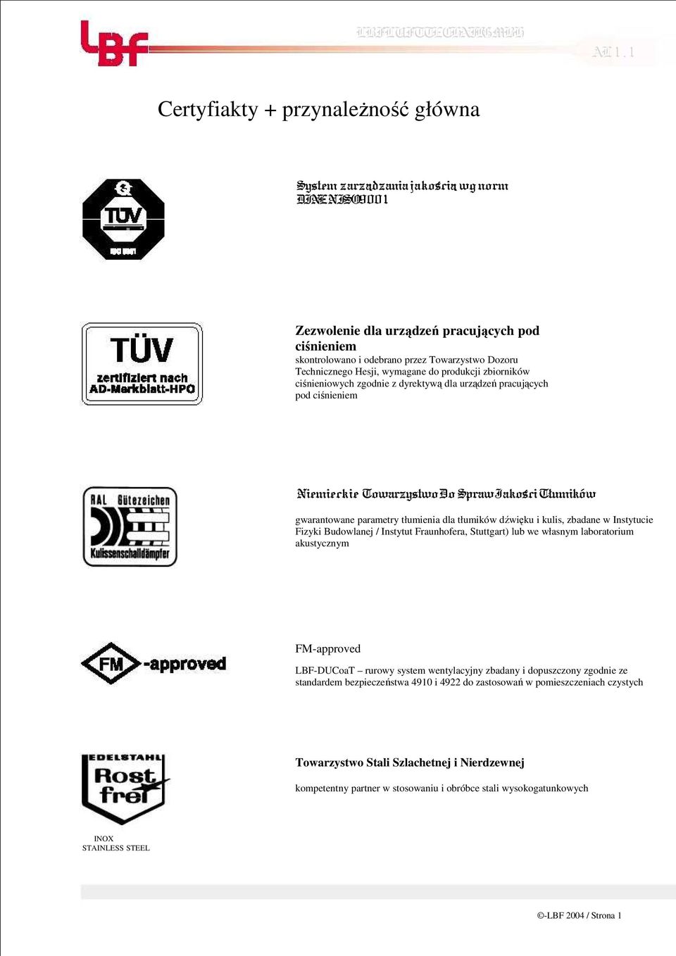 Technicznego Hesji, wymagane do produkcji zbiorników ciśnieniowych zgodnie z dyrektywą dla urządzeń pracujących pod ciśnieniem Niemieckie Towarzystwo Do Spraw Jakości Tłumików gwarantowane parametry