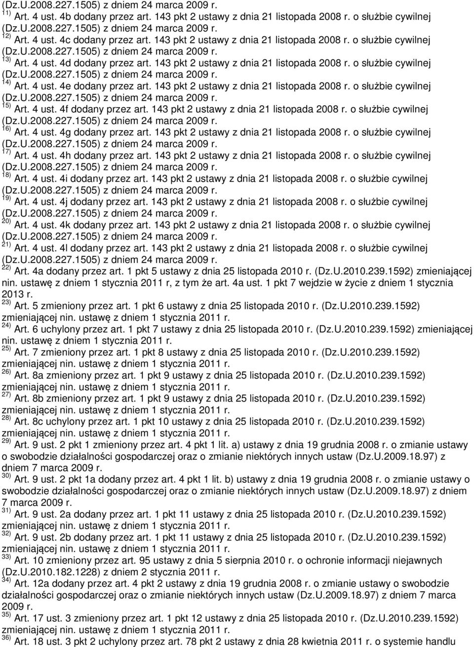 4 ust. 4f dodany przez art. 143 pkt 2 ustawy z dnia 21 listopada 2008 r. o służbie cywilnej 16) Art. 4 ust. 4g dodany przez art. 143 pkt 2 ustawy z dnia 21 listopada 2008 r. o służbie cywilnej 17) Art.