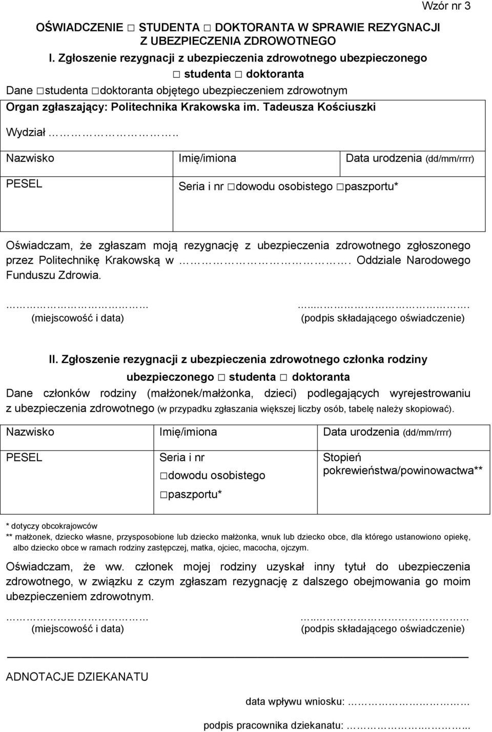 Tadeusza Kościuszki Wydział.