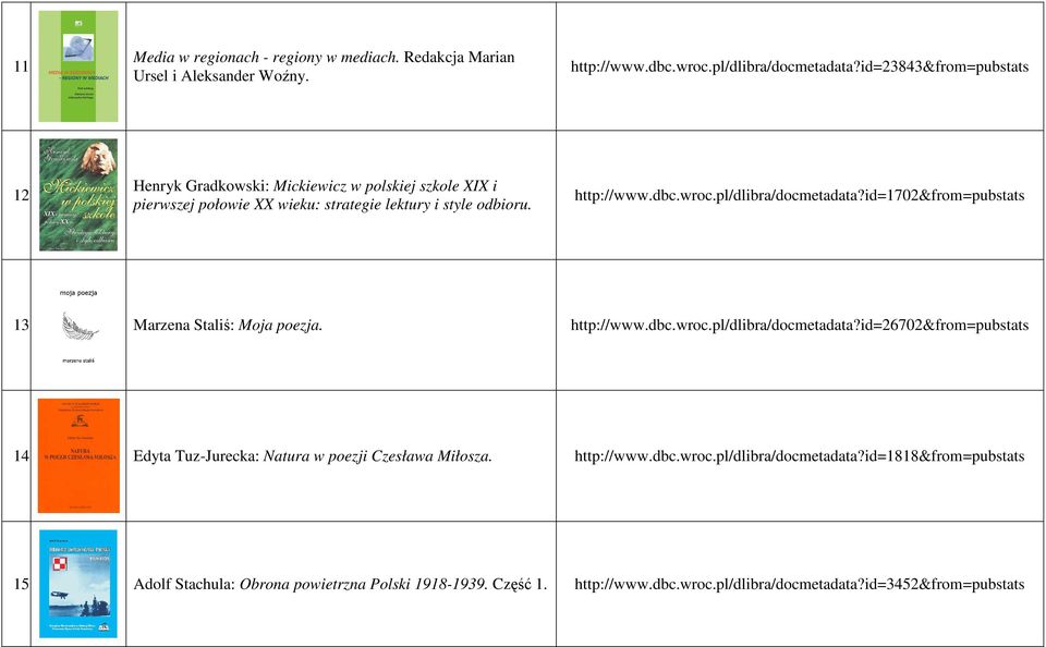 id=1702&from=pubstats 13. Marzena Staliś: Moja poezja. http://www.dbc.wroc.pl/dlibra/docmetadata?id=26702&from=pubstats 14.