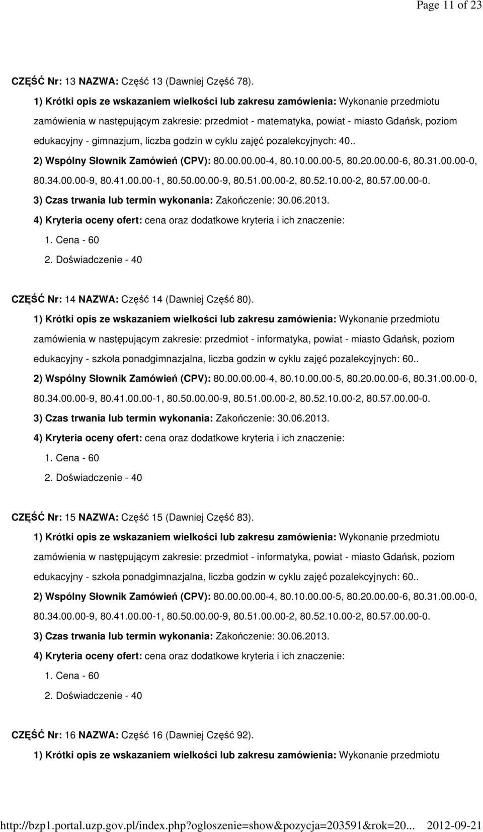 . CZĘŚĆ Nr: 14 NAZWA: Część 14 (Dawniej Część 80).