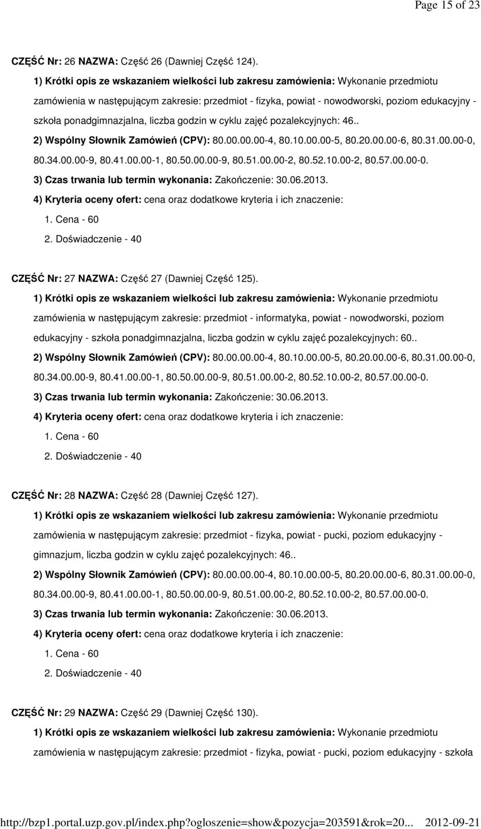. CZĘŚĆ Nr: 27 NAZWA: Część 27 (Dawniej Część 125).