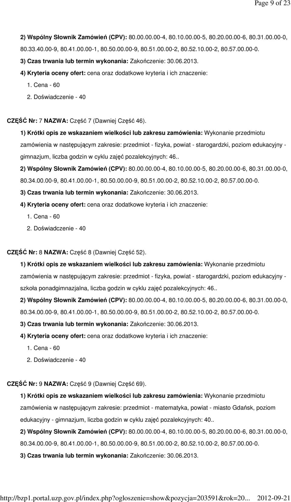 . CZĘŚĆ Nr: 8 NAZWA: Część 8 (Dawniej Część 52).