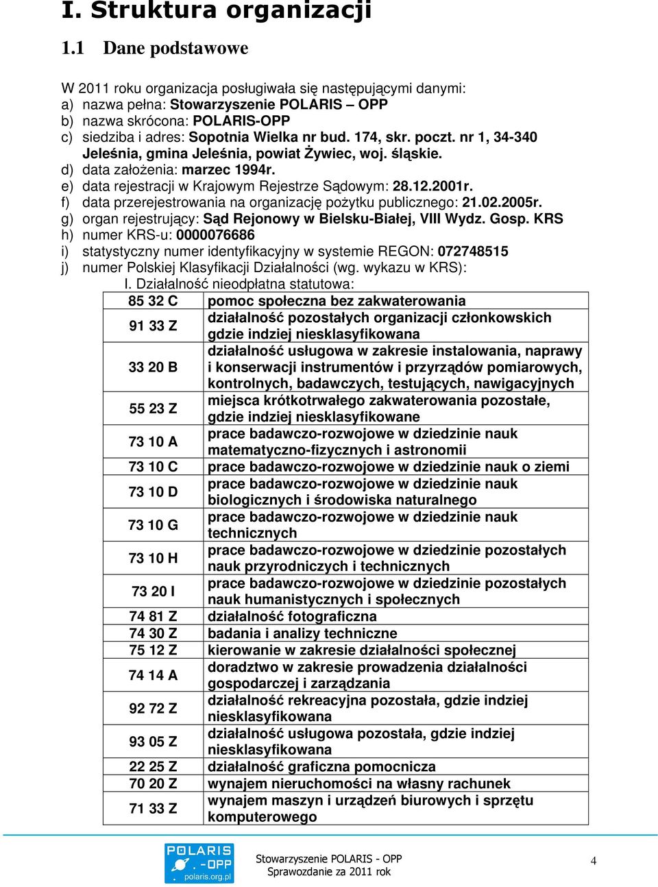 174, skr. poczt. nr 1, 34-340 Jeleśnia, gmina Jeleśnia, powiat Żywiec, woj. śląskie. d) data założenia: marzec 1994r. e) data rejestracji w Krajowym Rejestrze Sądowym: 28.12.2001r.