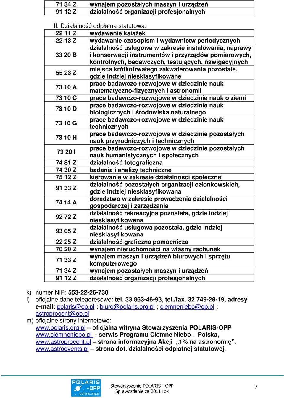 instrumentów i przyrządów pomiarowych, kontrolnych, badawczych, testujących, nawigacyjnych 55 23 Z miejsca krótkotrwałego zakwaterowania pozostałe, gdzie indziej niesklasyfikowane 73 10 A prace