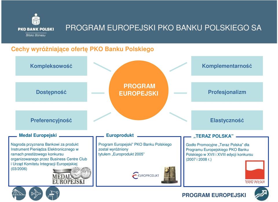 organizowanego przez Business Centre Club i Urząd Komitetu Integracji Europejskiej (03/2006) Europrodukt Program Europejski PKO Banku Polskiego został