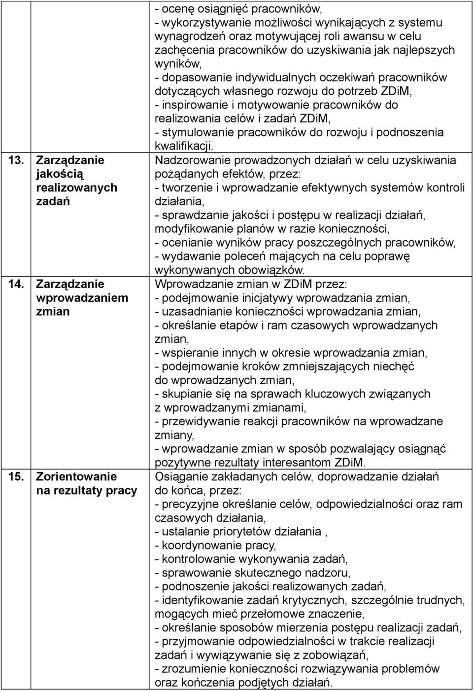 uzyskiwania jak najlepszych wyników, - dopasowanie indywidualnych oczekiwań pracowników dotyczących własnego rozwoju do potrzeb ZDiM, - inspirowanie i motywowanie pracowników do realizowania celów i