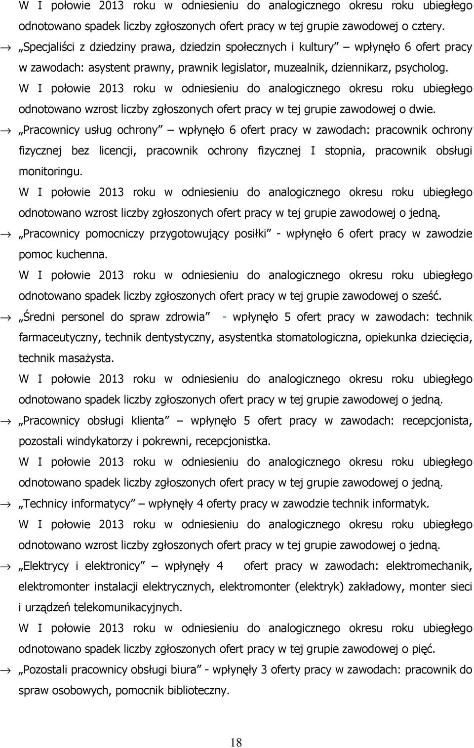 W I połowie 2013 roku w odniesieniu do analogicznego okresu roku ubiegłego odnotowano wzrost liczby zgłoszonych ofert pracy w tej grupie zawodowej o dwie.